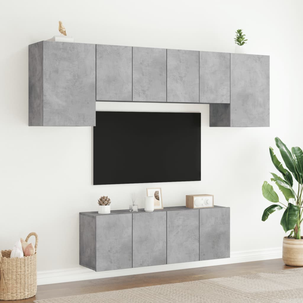 Unités murales TV 6 pcs gris béton bois d'ingénierie