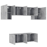 Unités murales TV 6 pcs gris béton bois d'ingénierie