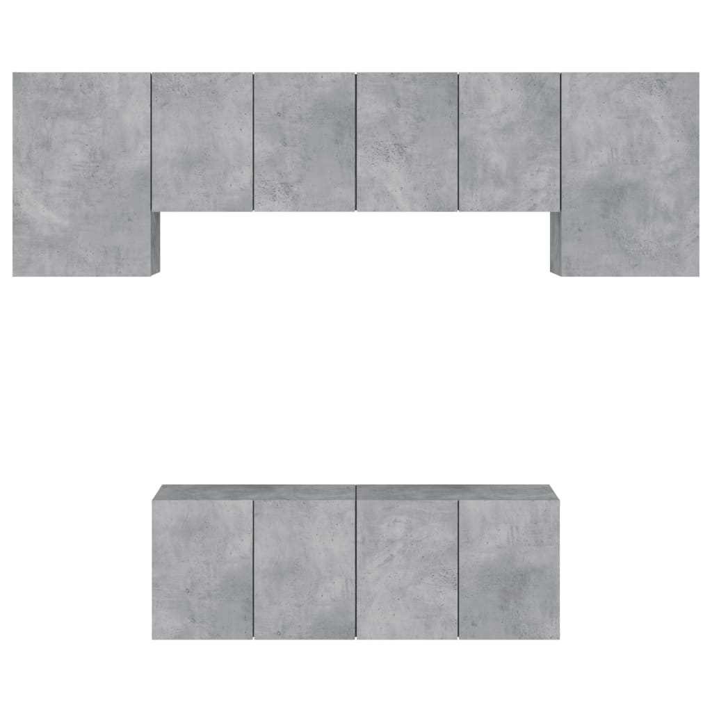 Unités murales TV 6 pcs gris béton bois d'ingénierie