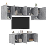 Unités murales TV 6 pcs gris béton bois d'ingénierie