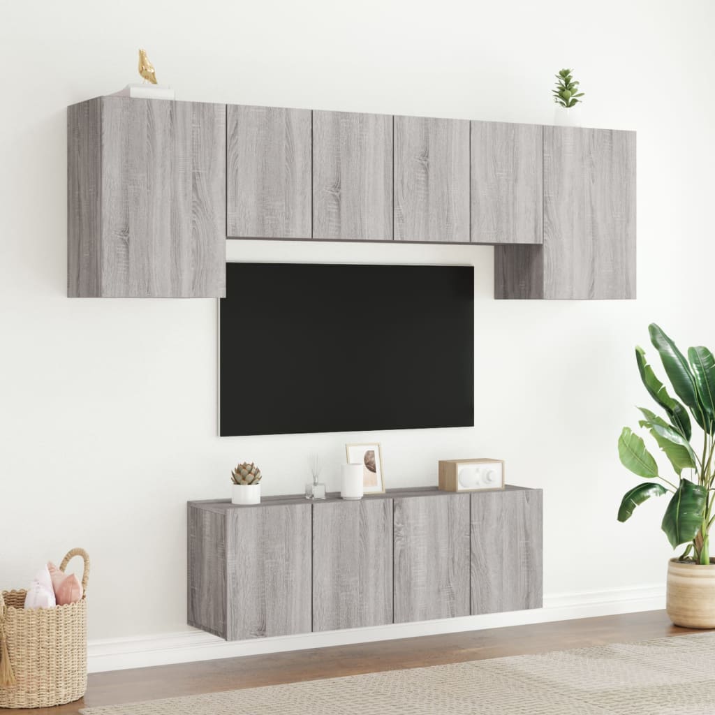 Unités murales TV 6 pcs sonoma gris bois d'ingénierie