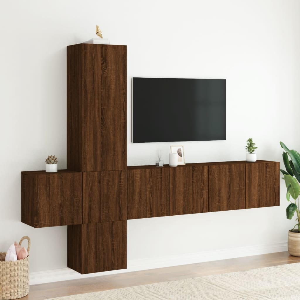 5 pcs TV wall units oak brown engineered wood