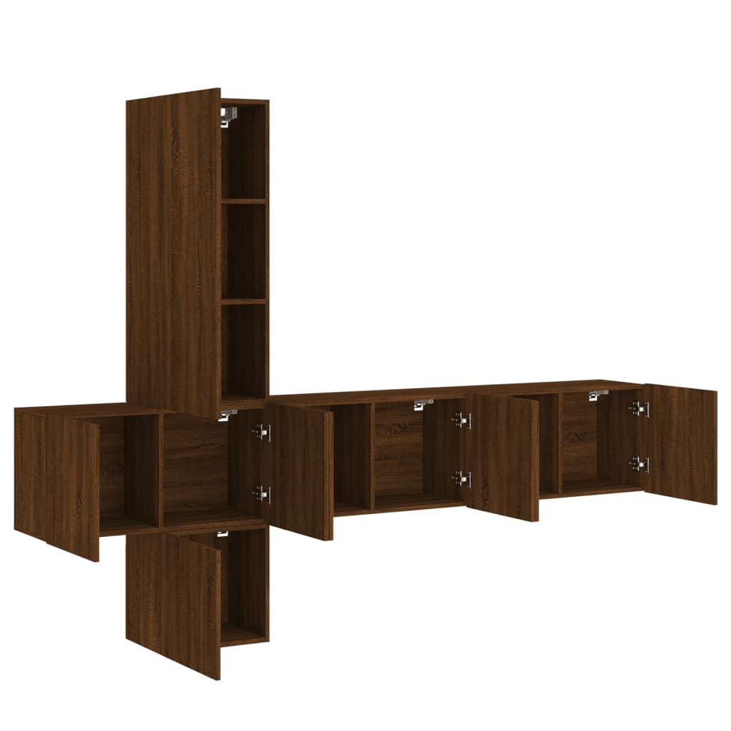 5 pcs TV wall units oak brown engineered wood