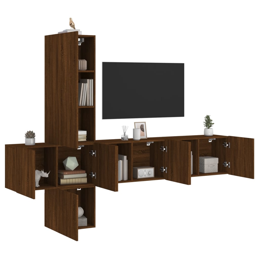 5 pcs TV wall units oak brown engineered wood