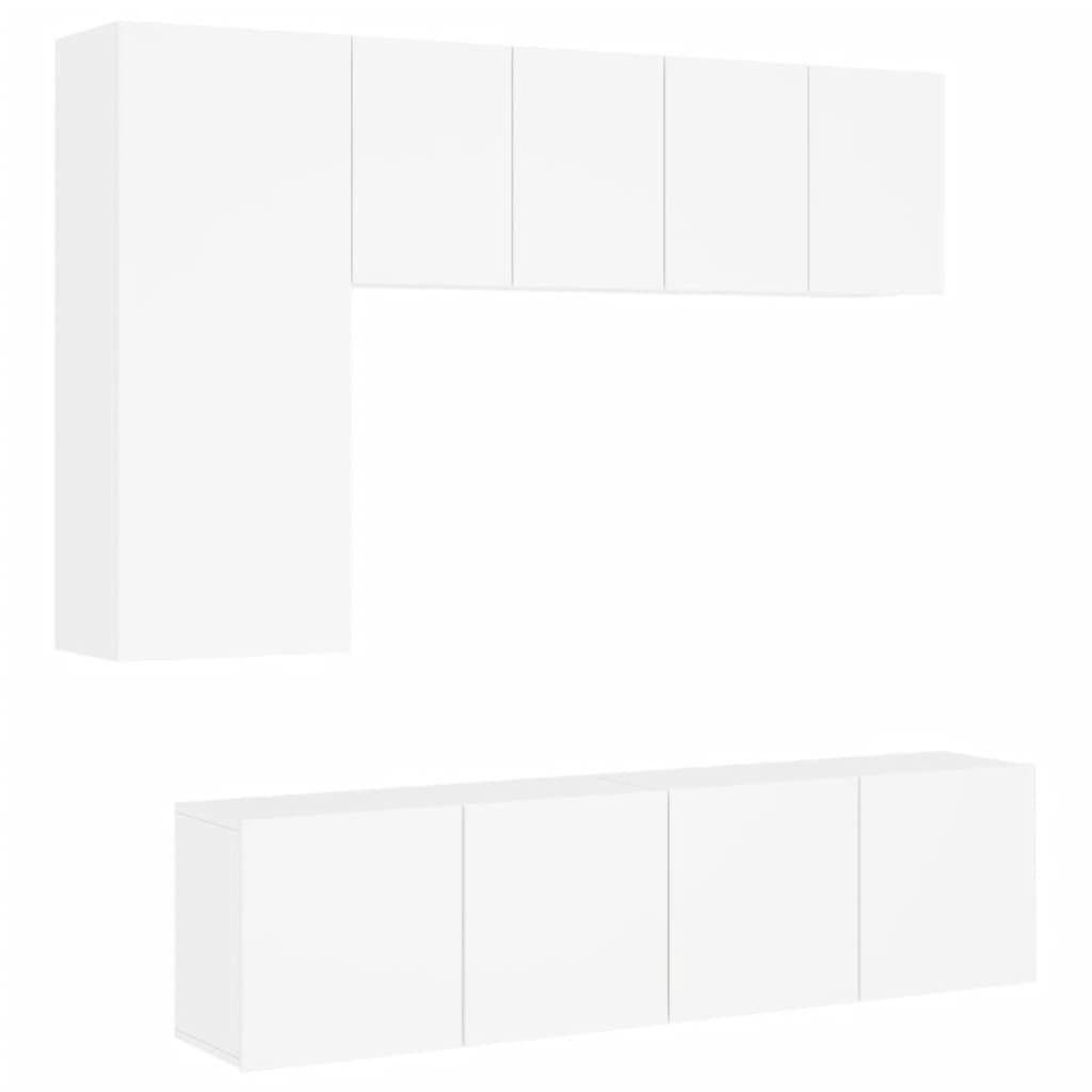 Unités murales TV 5 pcs blanc bois d'ingénierie