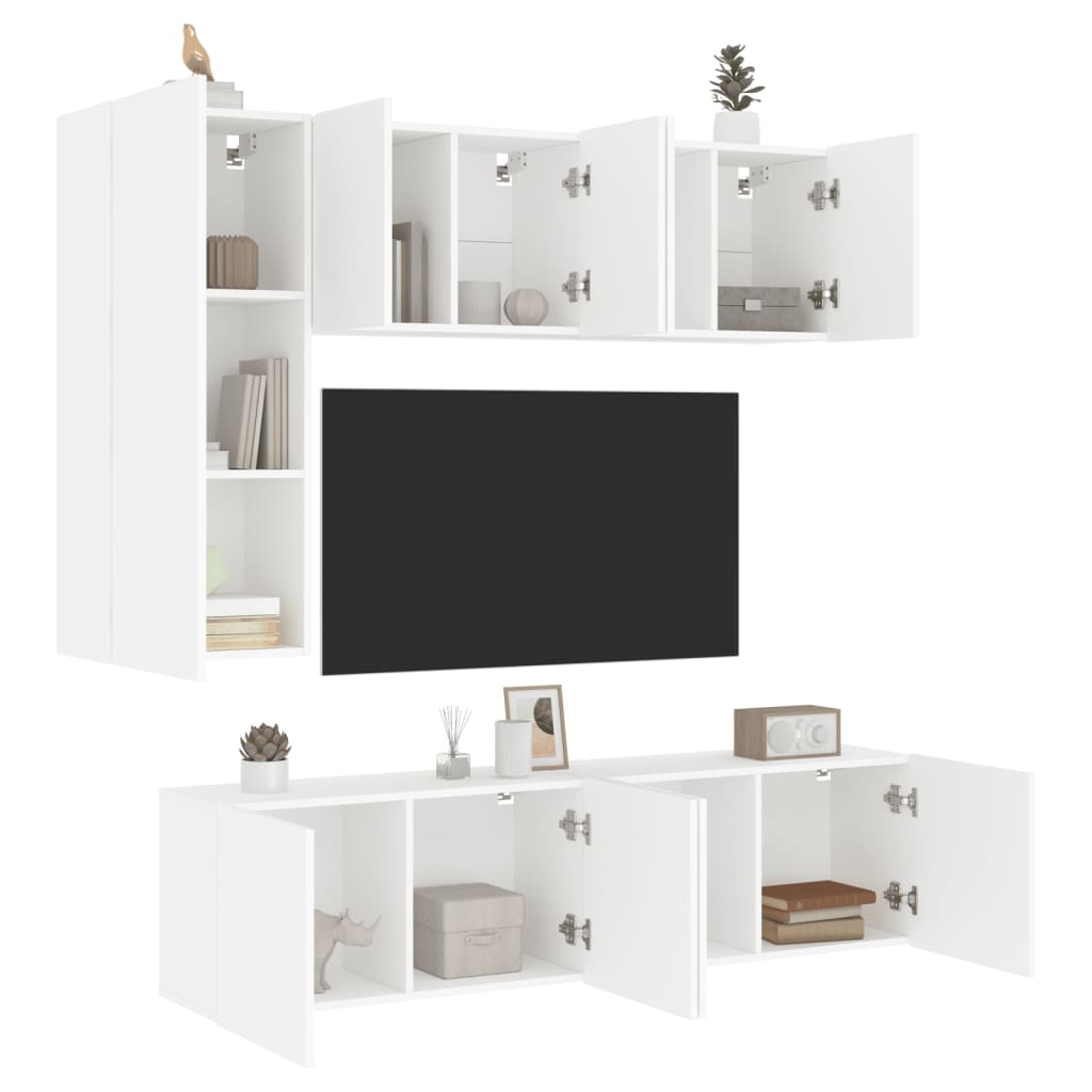 Unités murales TV 5 pcs blanc bois d'ingénierie