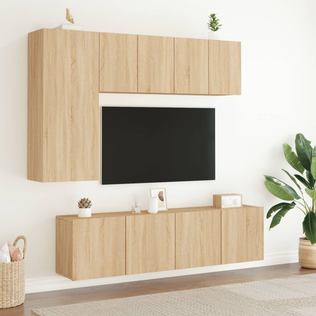 5 pcs TV wall units sonoma oak engineered wood