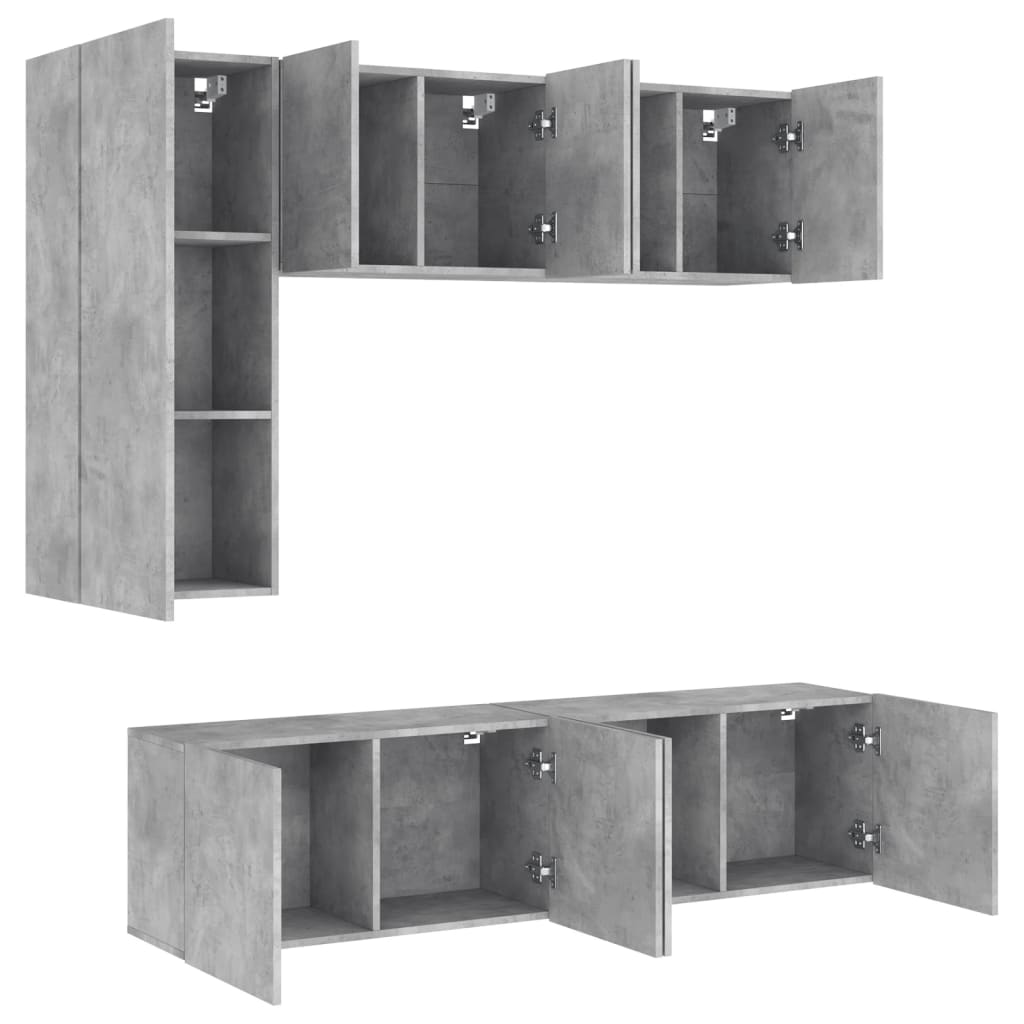 Unités murales TV 5 pcs gris béton bois d'ingénierie