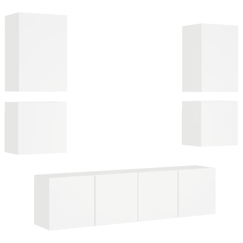 Unités murales TV 6 pcs blanc bois d'ingénierie