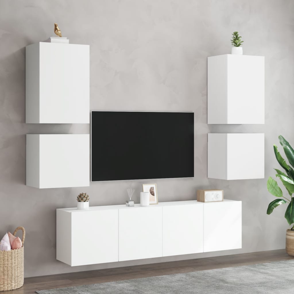 Unités murales TV 6 pcs blanc bois d'ingénierie