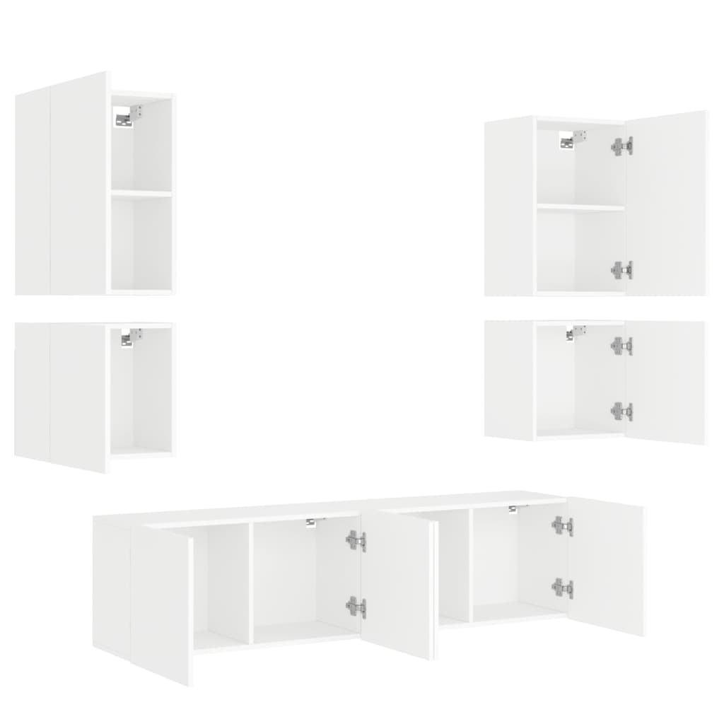 Unités murales TV 6 pcs blanc bois d'ingénierie