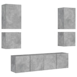 Unités murales TV 6 pcs gris béton bois d'ingénierie