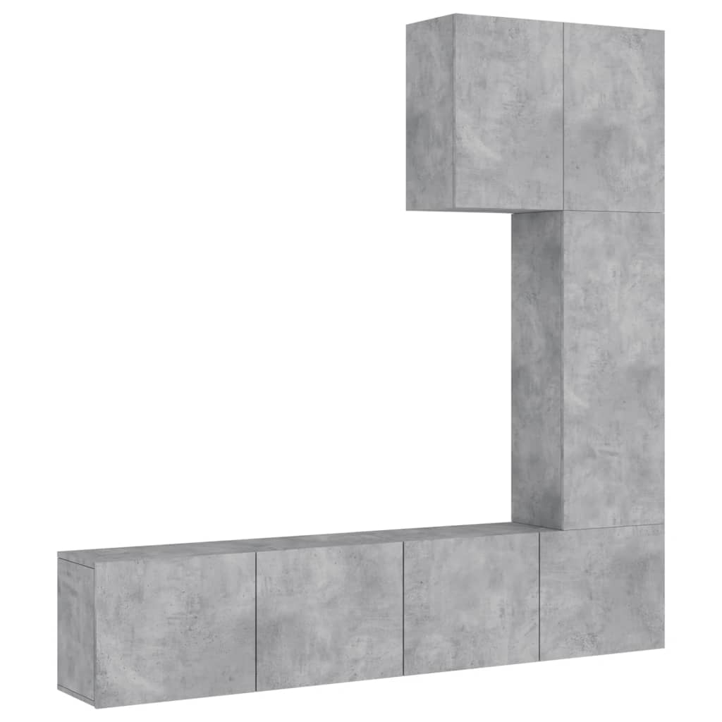 Unités murales TV 5 pcs gris béton bois d'ingénierie