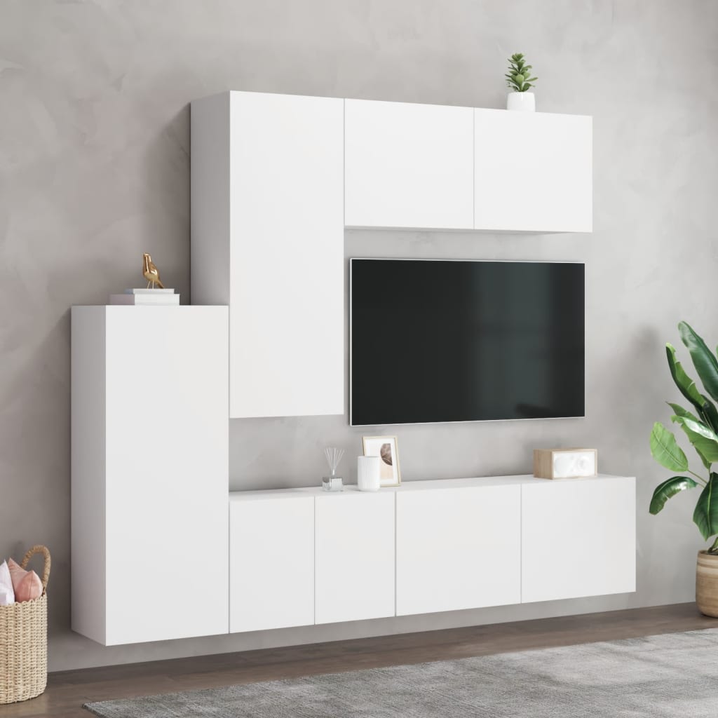 Unités murales TV 5 pcs blanc bois d'ingénierie