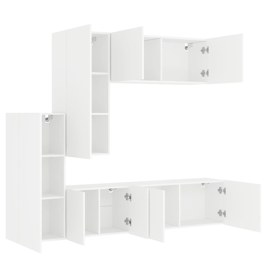 Unités murales TV 5 pcs blanc bois d'ingénierie