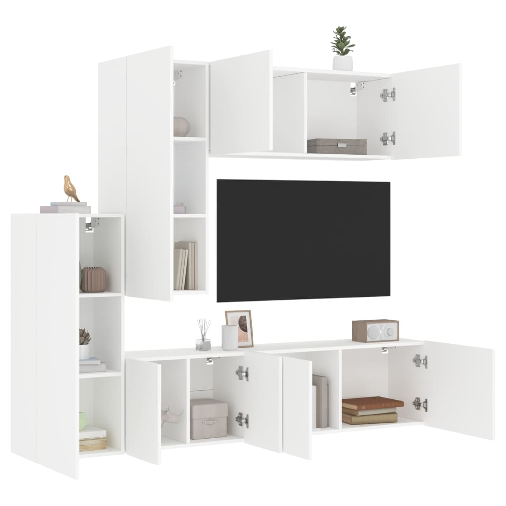 Unités murales TV 5 pcs blanc bois d'ingénierie