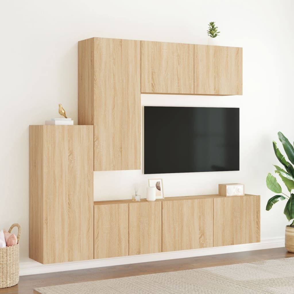 5 pcs TV wall units sonoma oak engineered wood