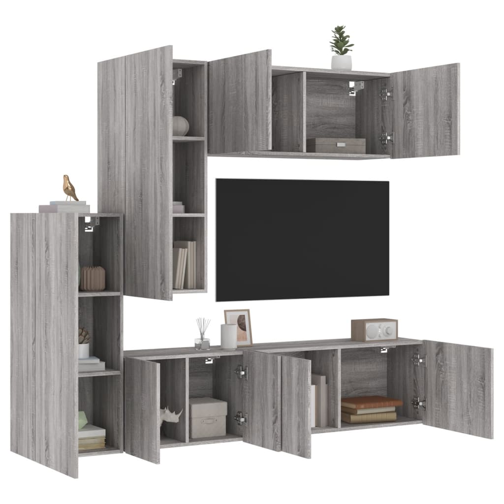 Unités murales TV 5 pcs sonoma gris bois d'ingénierie