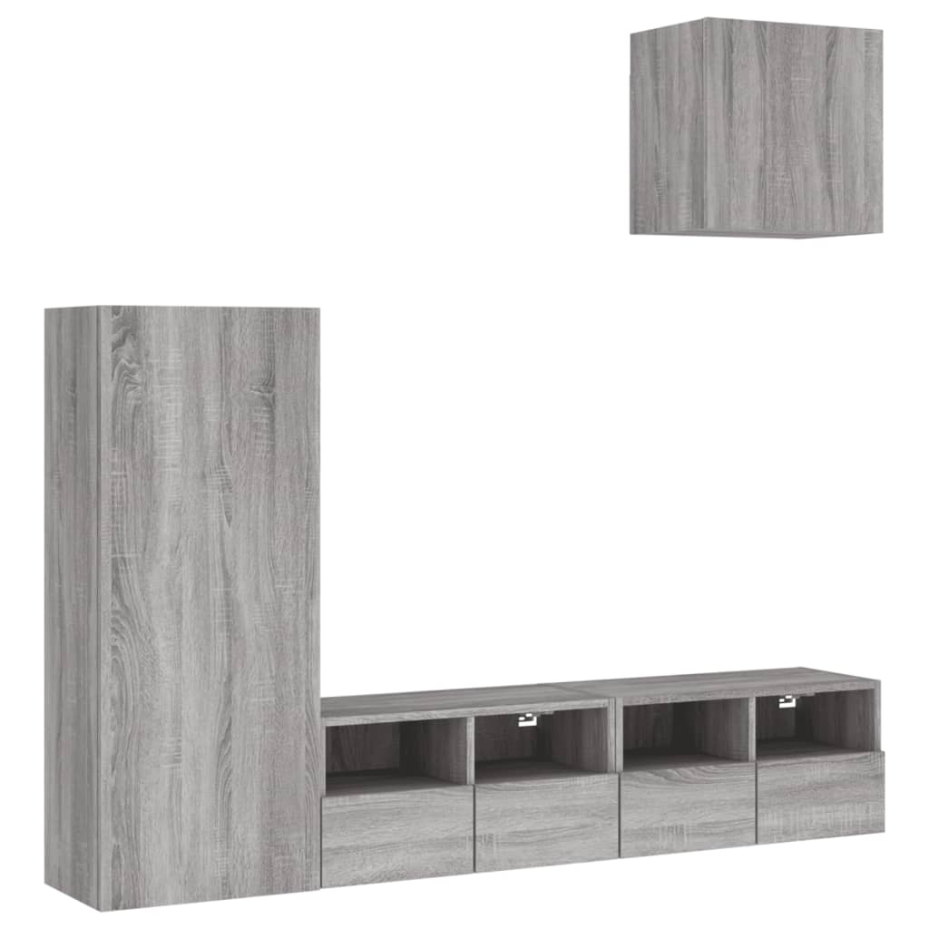 Unités murales TV 4 pcs sonoma gris bois d'ingénierie