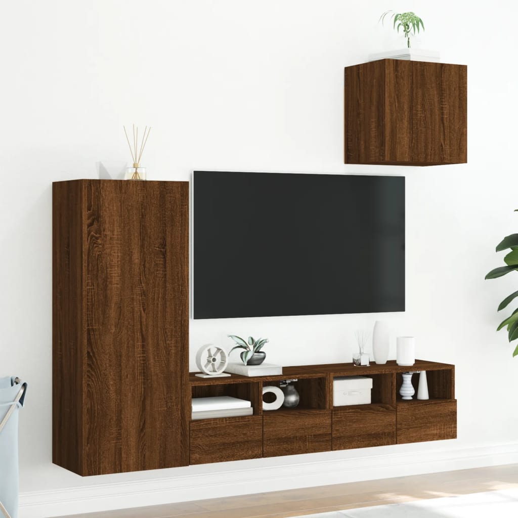 TV Wall Units 4 pcs Oak Brown Engineered Wood