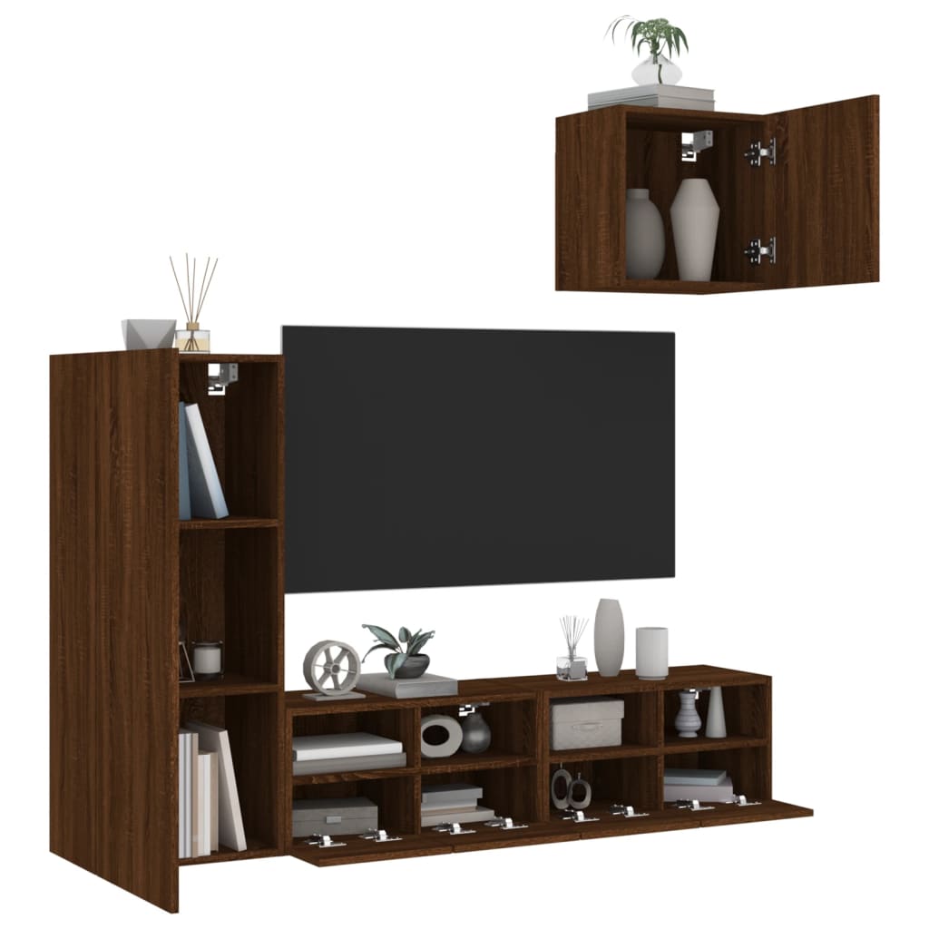 Unités murales TV 4 pcs chêne marron bois d'ingénierie