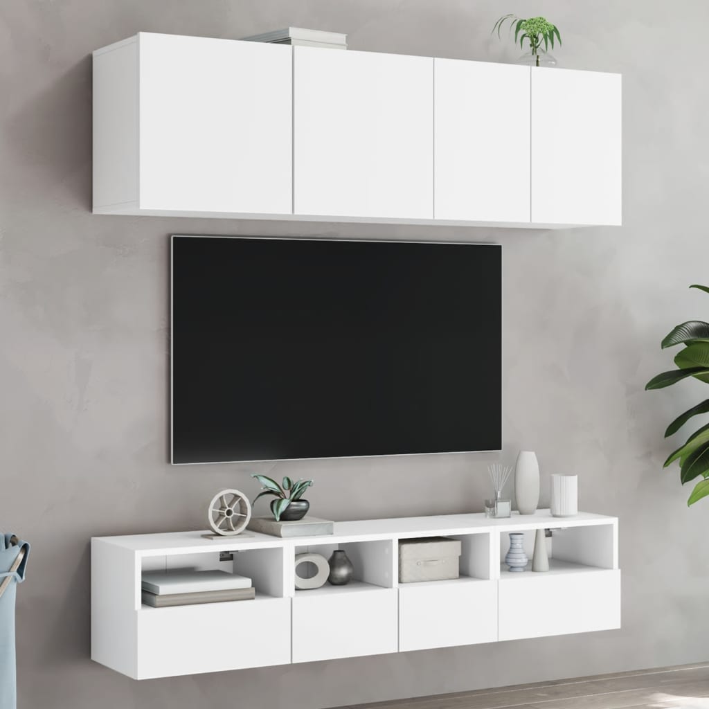 Unités murales TV 5 pcs blanc bois d'ingénierie