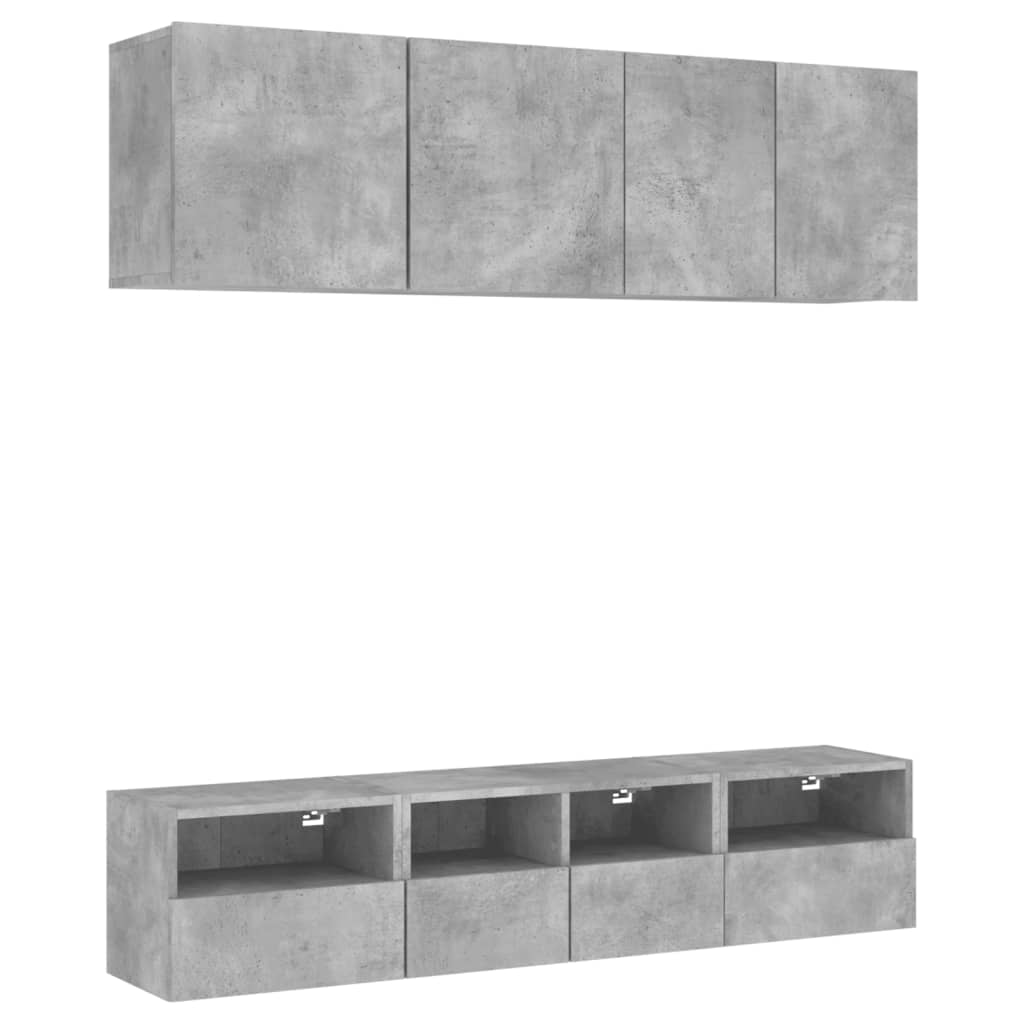 Unités murales TV 5 pcs gris béton bois d'ingénierie