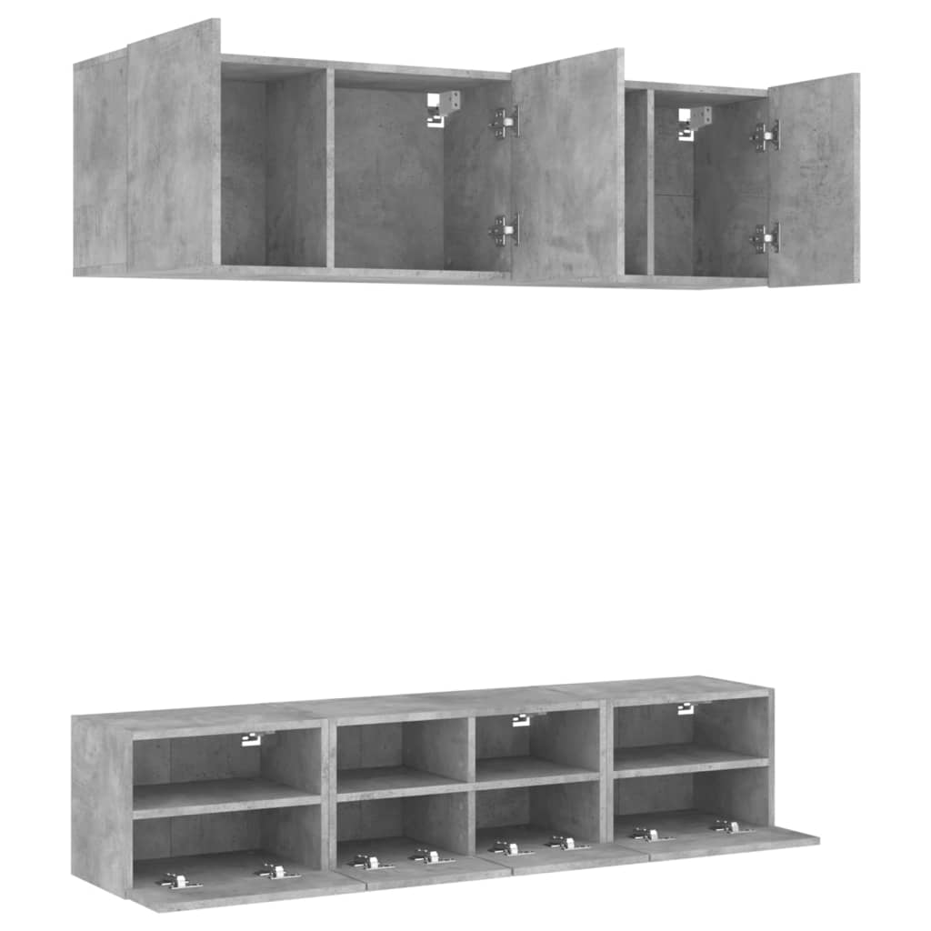 5 pcs TV wall units concrete grey engineered wood