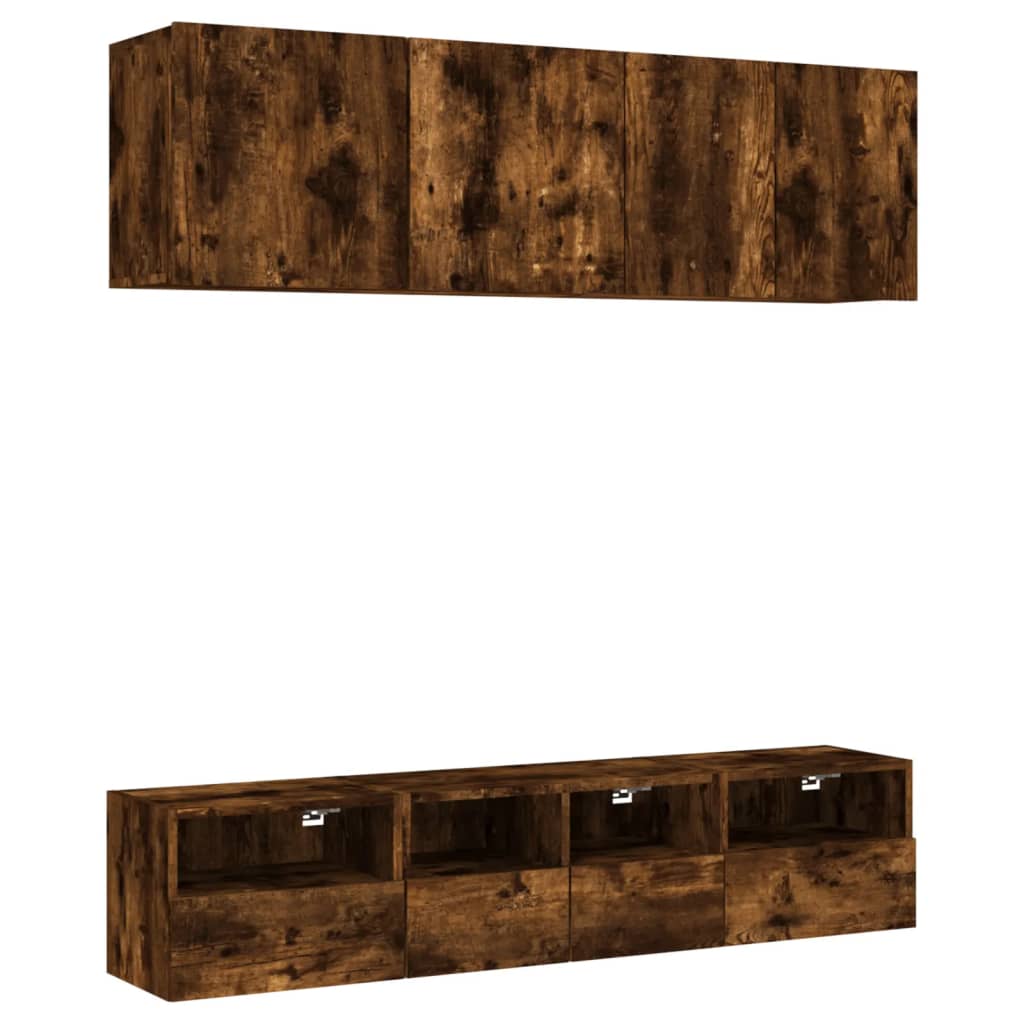 TV wall units 5 pcs smoked oak engineered wood