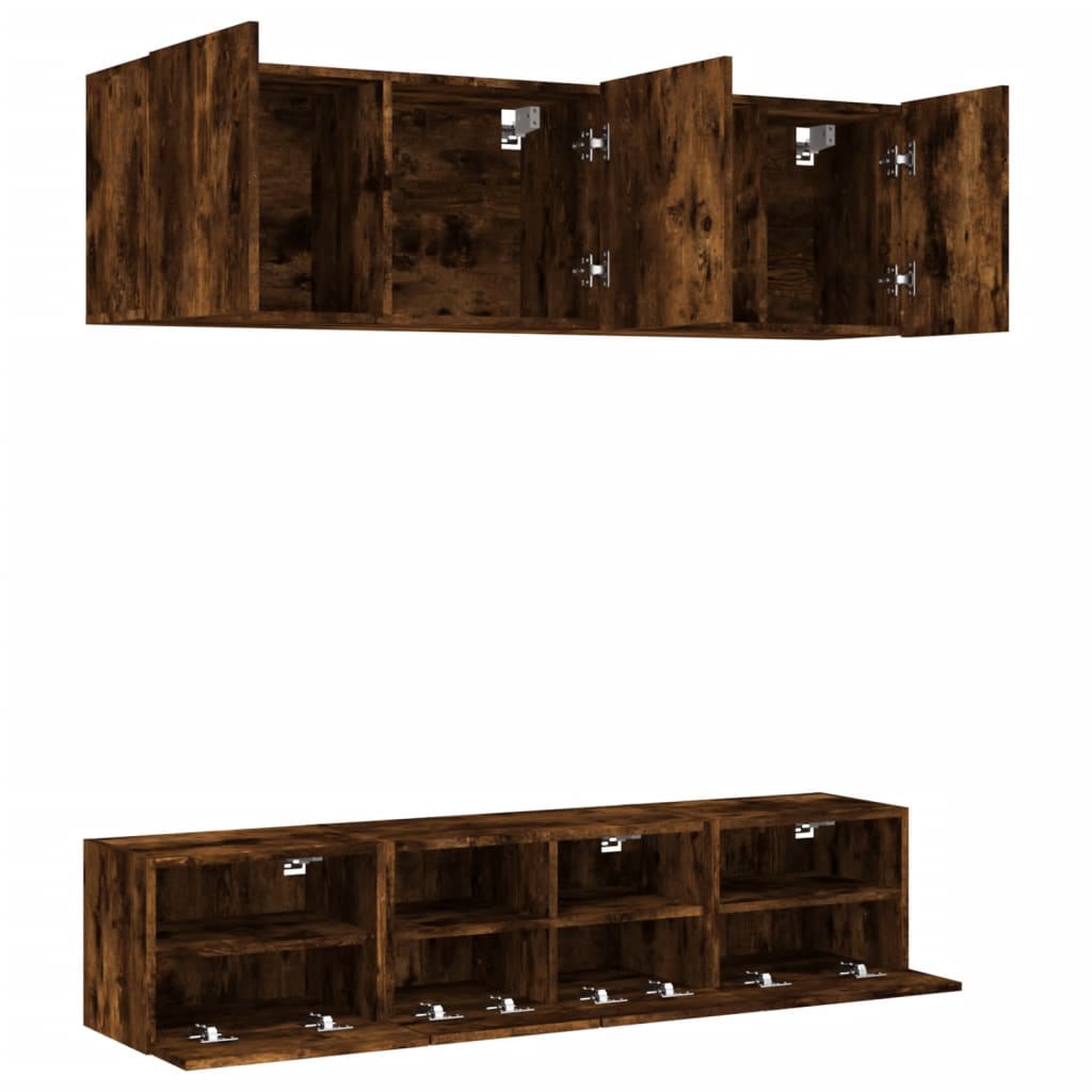 TV wall units 5 pcs smoked oak engineered wood