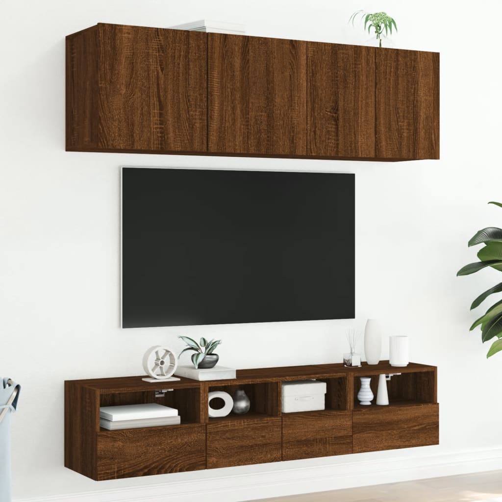 Unités murales TV 5 pcs chêne marron bois d'ingénierie