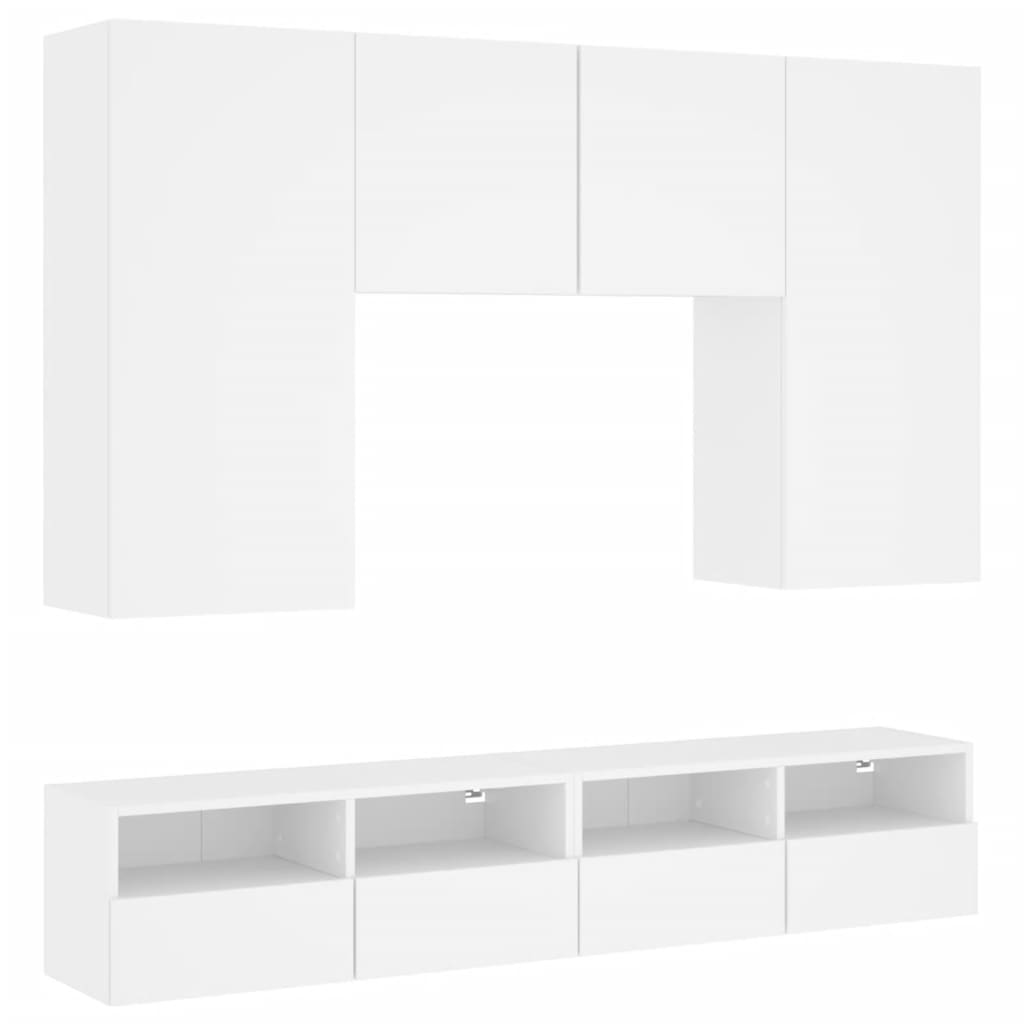 Unités murales TV 5 pcs blanc bois d'ingénierie