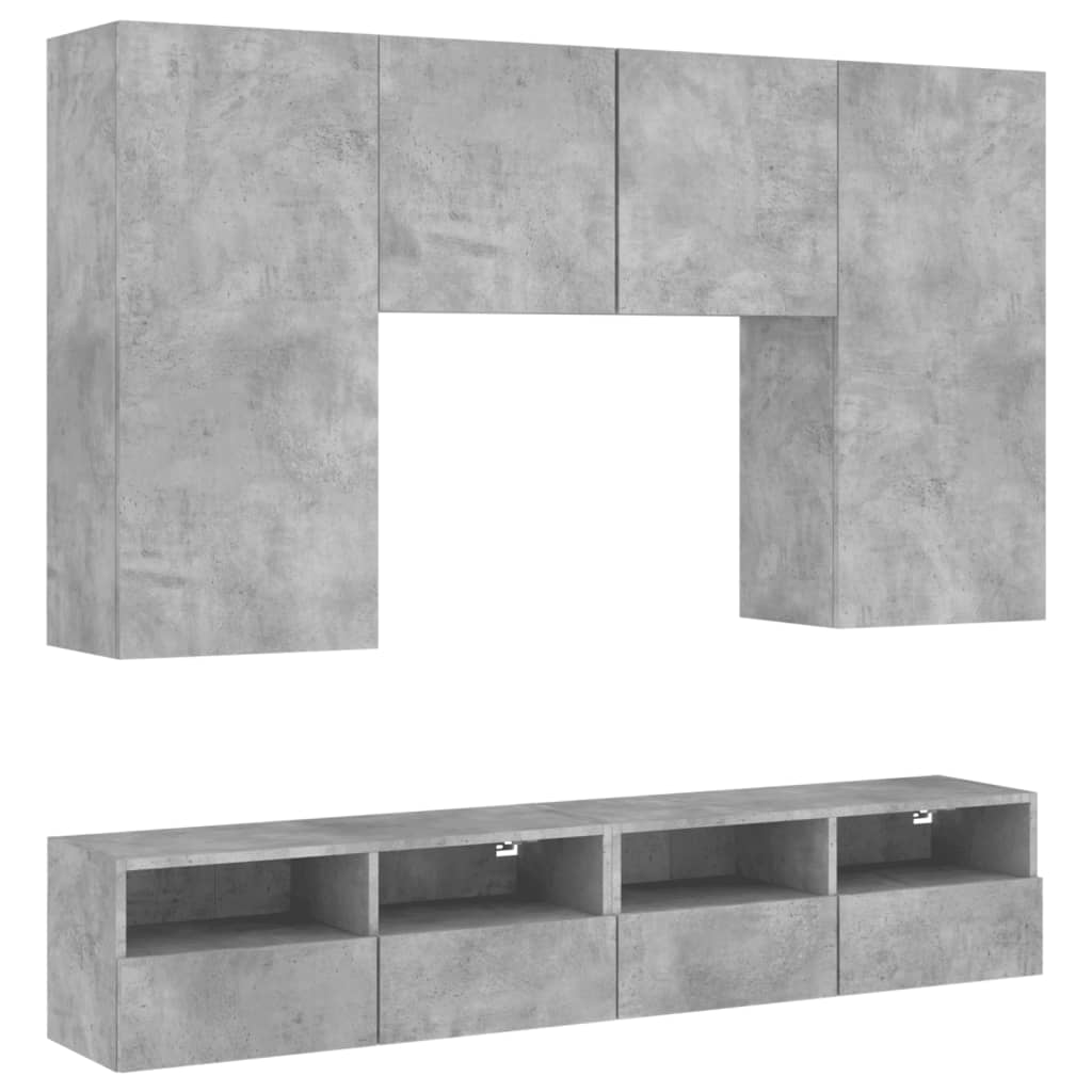 Unités murales TV 5 pcs gris béton bois d'ingénierie