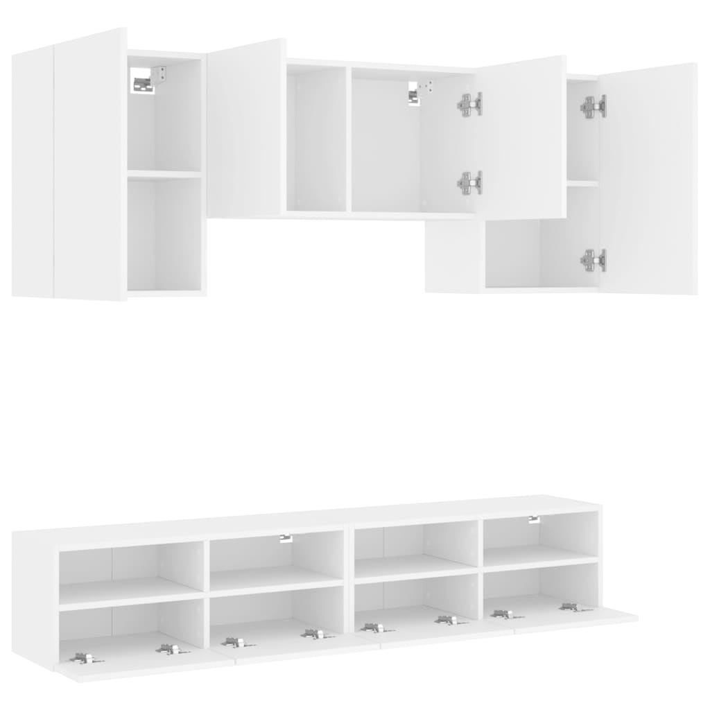 Unités murales TV 5 pcs blanc bois d'ingénierie