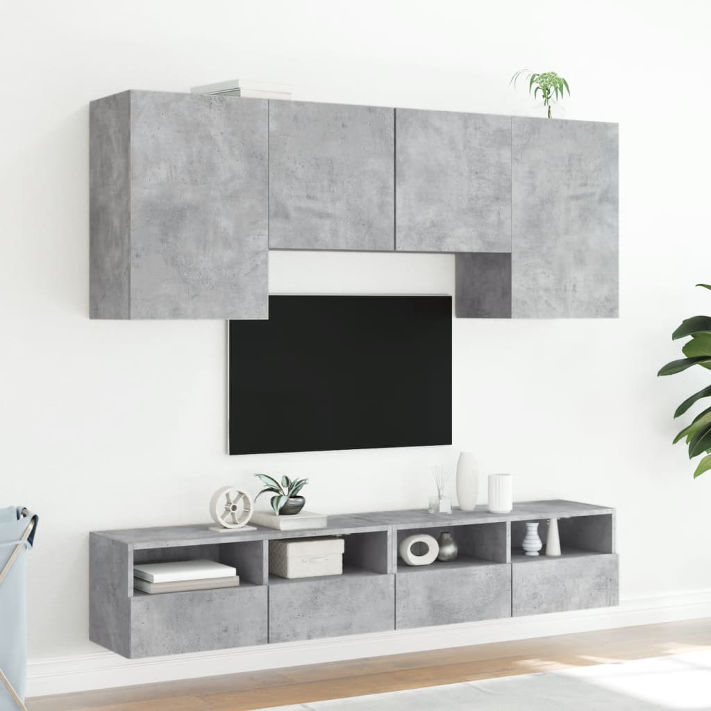 Unités murales TV 5 pcs gris béton bois d'ingénierie