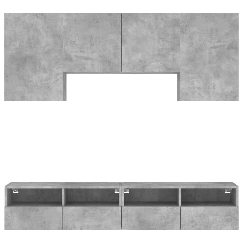 Unités murales TV 5 pcs gris béton bois d'ingénierie