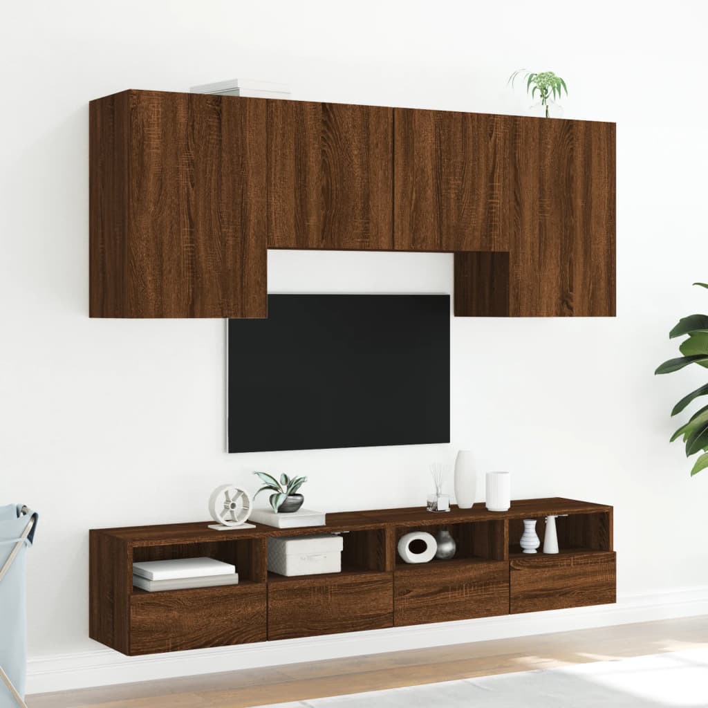 Unités murales TV 5 pcs chêne marron bois d'ingénierie