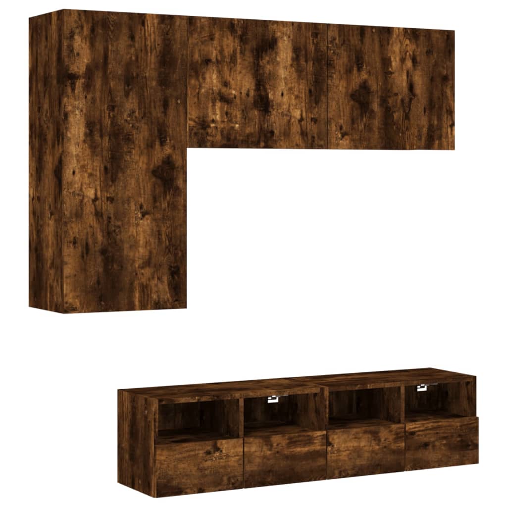 TV wall units 4 pcs smoked oak engineered wood