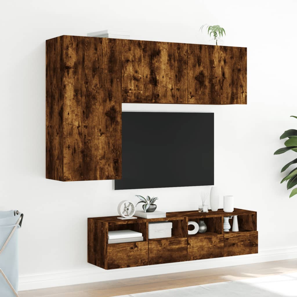 TV wall units 4 pcs smoked oak engineered wood