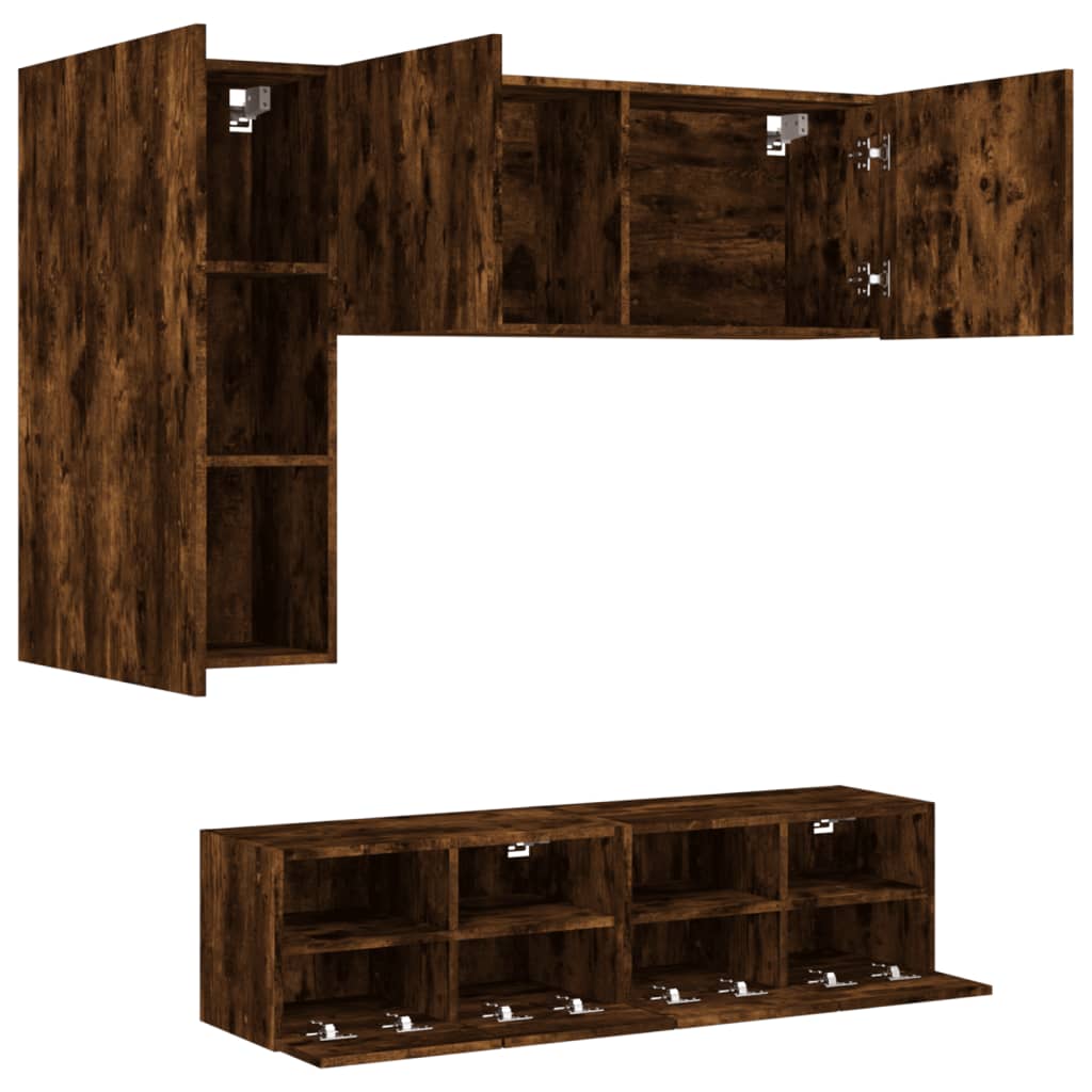 TV wall units 4 pcs smoked oak engineered wood