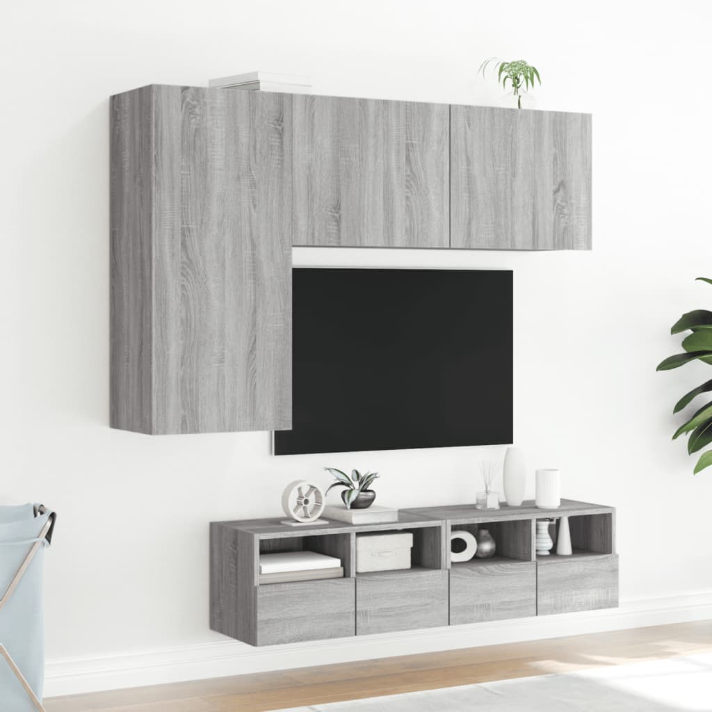 Unités murales TV 4 pcs sonoma gris bois d'ingénierie