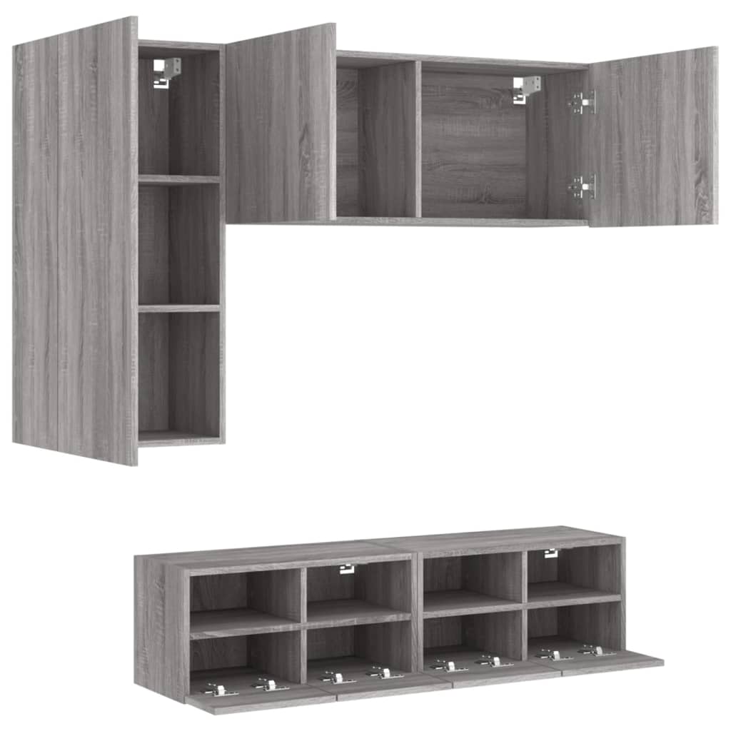 Unités murales TV 4 pcs sonoma gris bois d'ingénierie