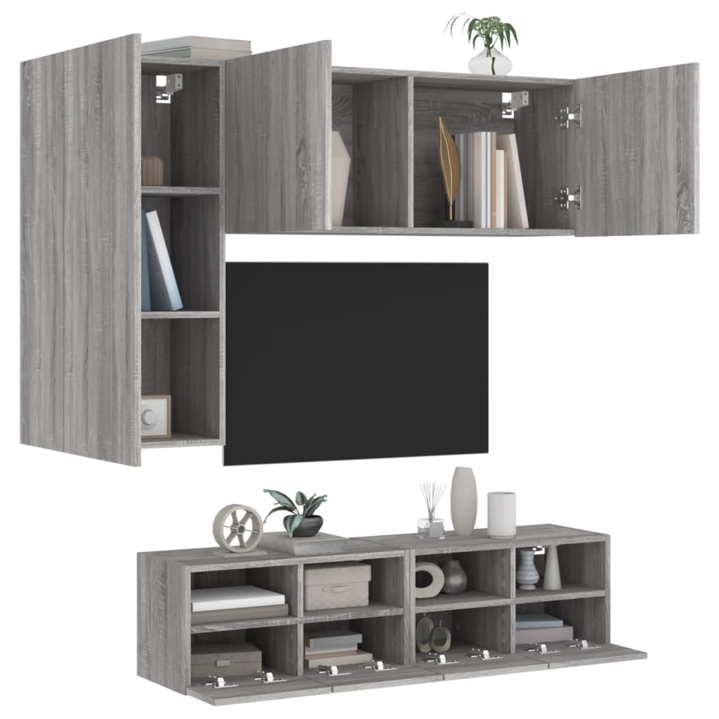 Unités murales TV 4 pcs sonoma gris bois d'ingénierie