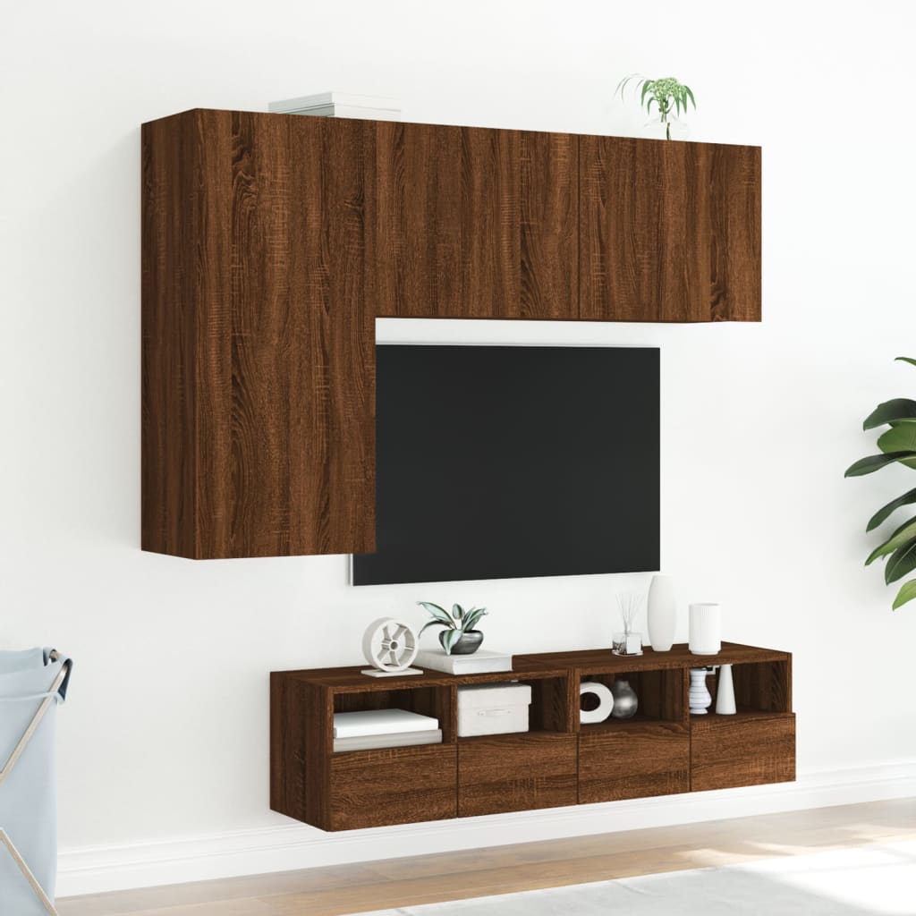 Unités murales TV 5 pcs chêne marron bois d'ingénierie