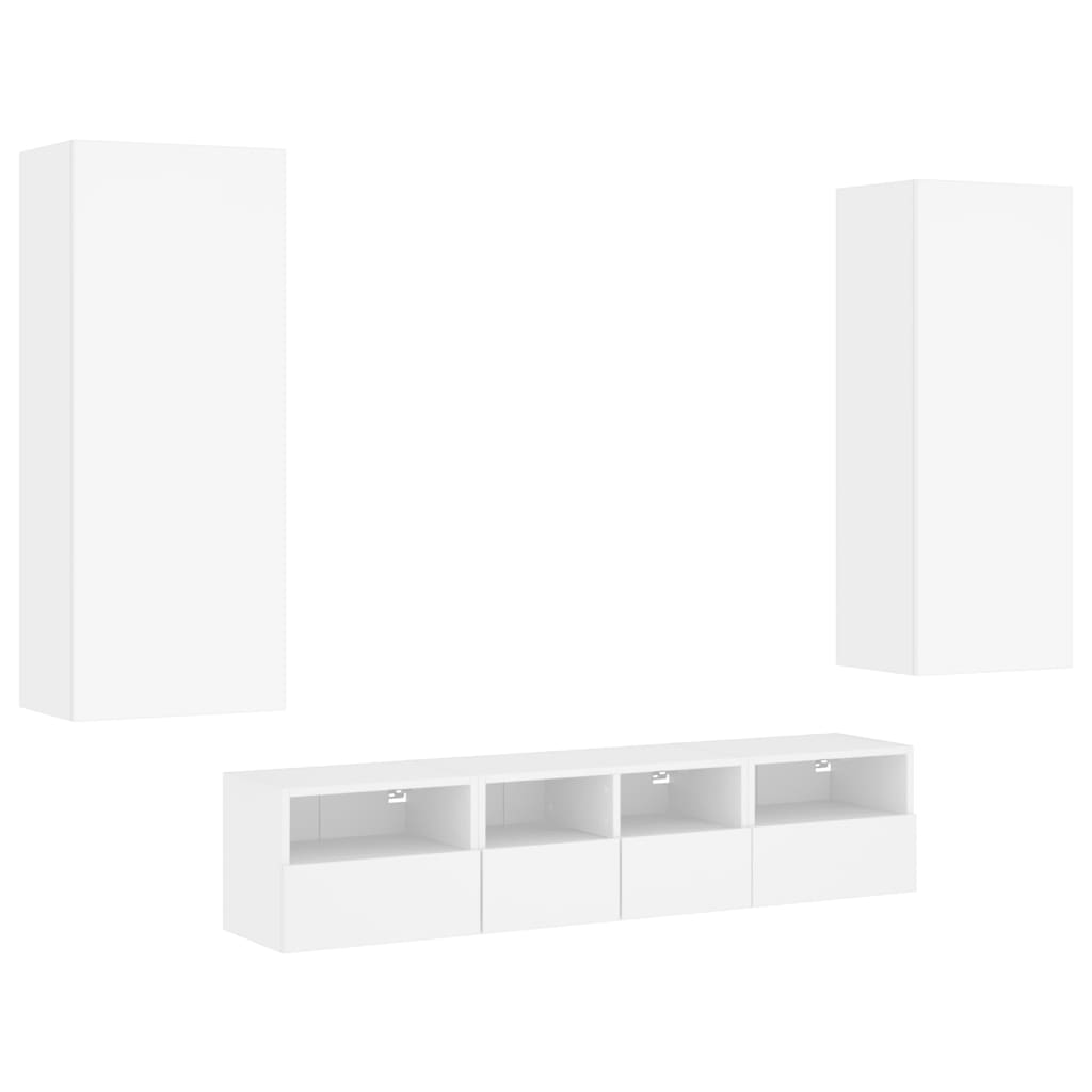 Unités murales TV 5 pcs blanc bois d'ingénierie