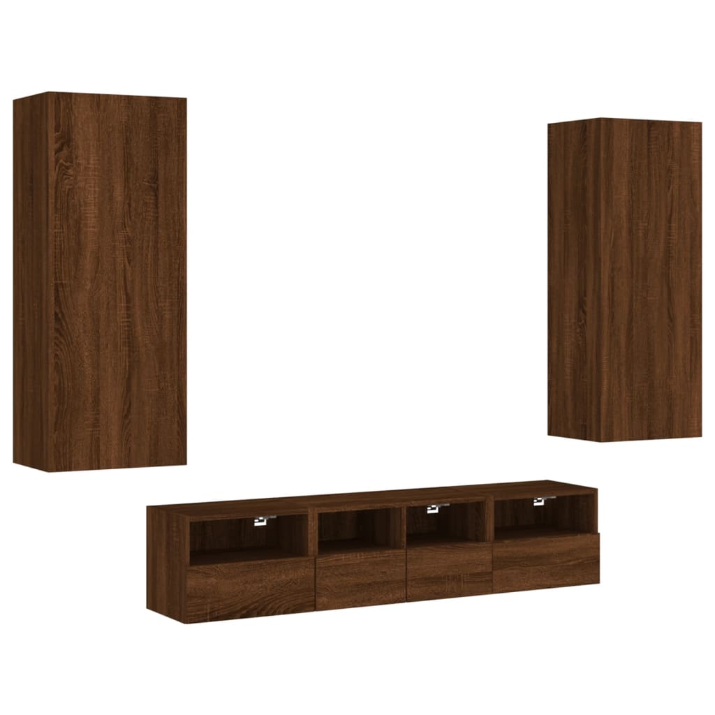 5 pcs TV wall units oak brown engineered wood