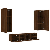 5 pcs TV wall units oak brown engineered wood