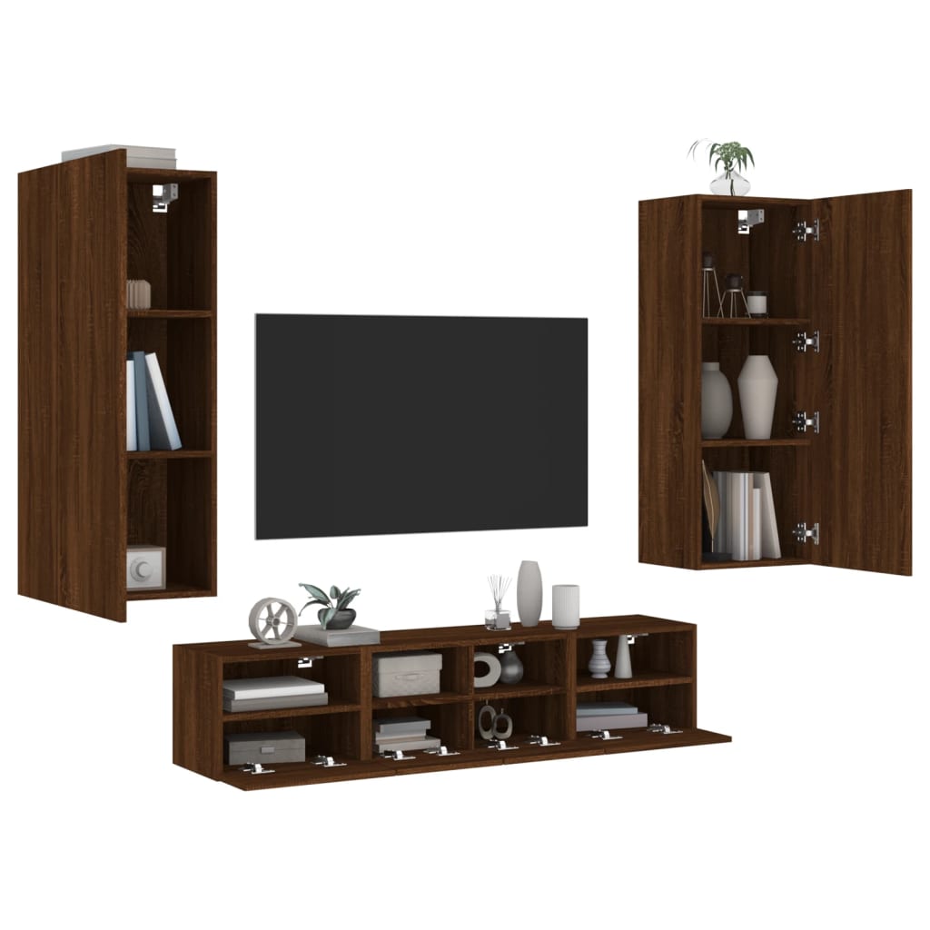 5 pcs TV wall units oak brown engineered wood