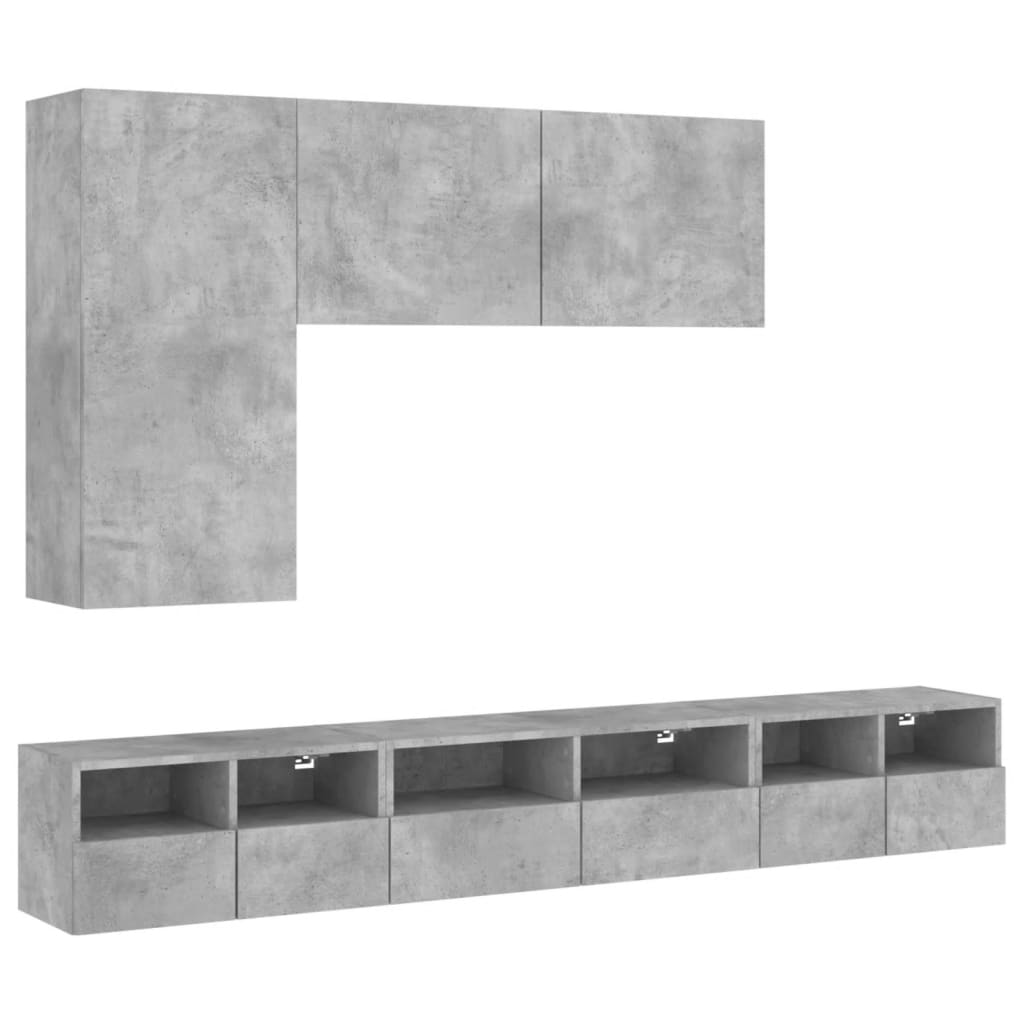 Armoires murales TV 5 pcs gris béton bois d'ingénierie