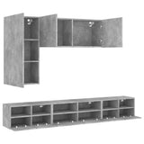 Armoires murales TV 5 pcs gris béton bois d'ingénierie